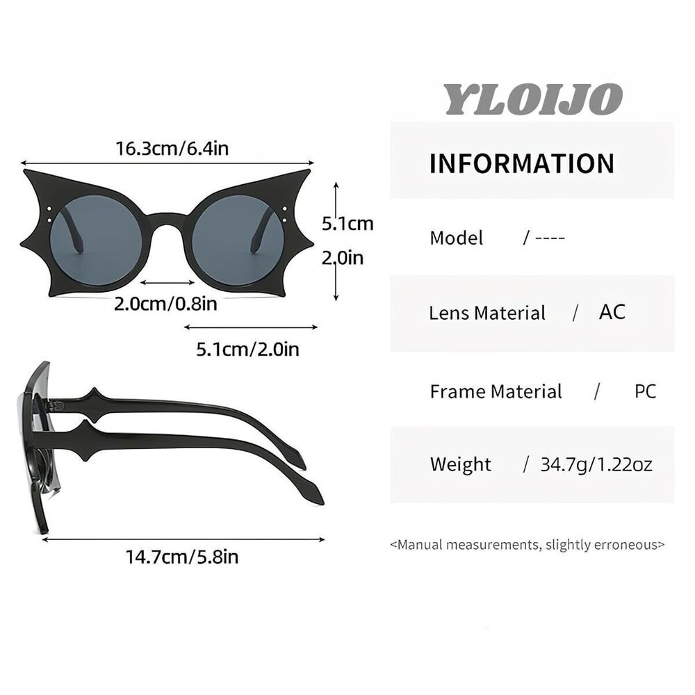 8920 Bat Sunglasses Retro Punk Hip Hop Style Black Sunglasses for Halloween - Picture 6 of 6